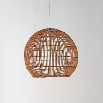 Raya 19" Farmhouse Coastal Rattan 180" Cord Plug-In or Hardwired LED Pendant - JONATHAN Y